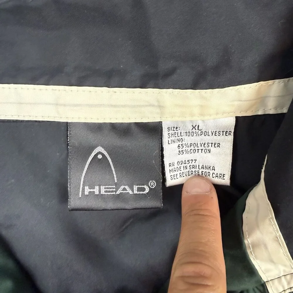 Vintage HEAD Full Zip Windbreaker Jacket Green XL Lined Lightweight Y2K